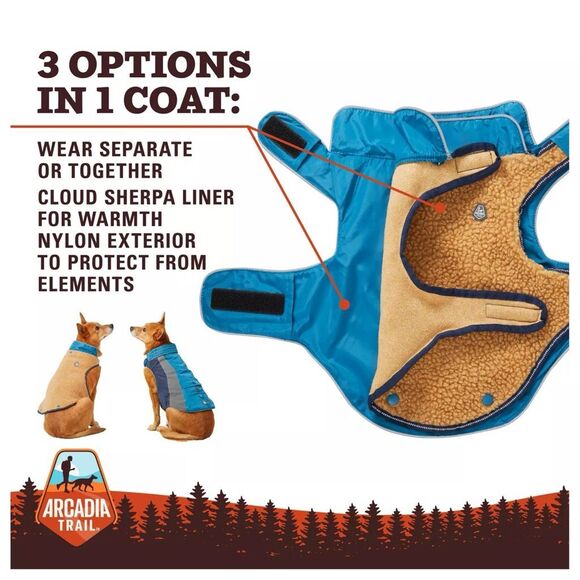Arcadia Trail 3-in-1 Reflective Sherpa Lined Dog Blue Raincoat Jacket Sz X-Large - Picture 3 of 5